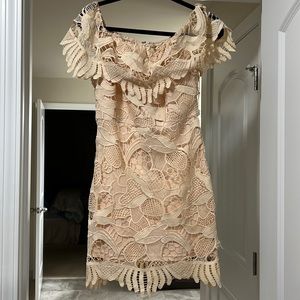 Off-shoulder cream lace dress. Size Large.